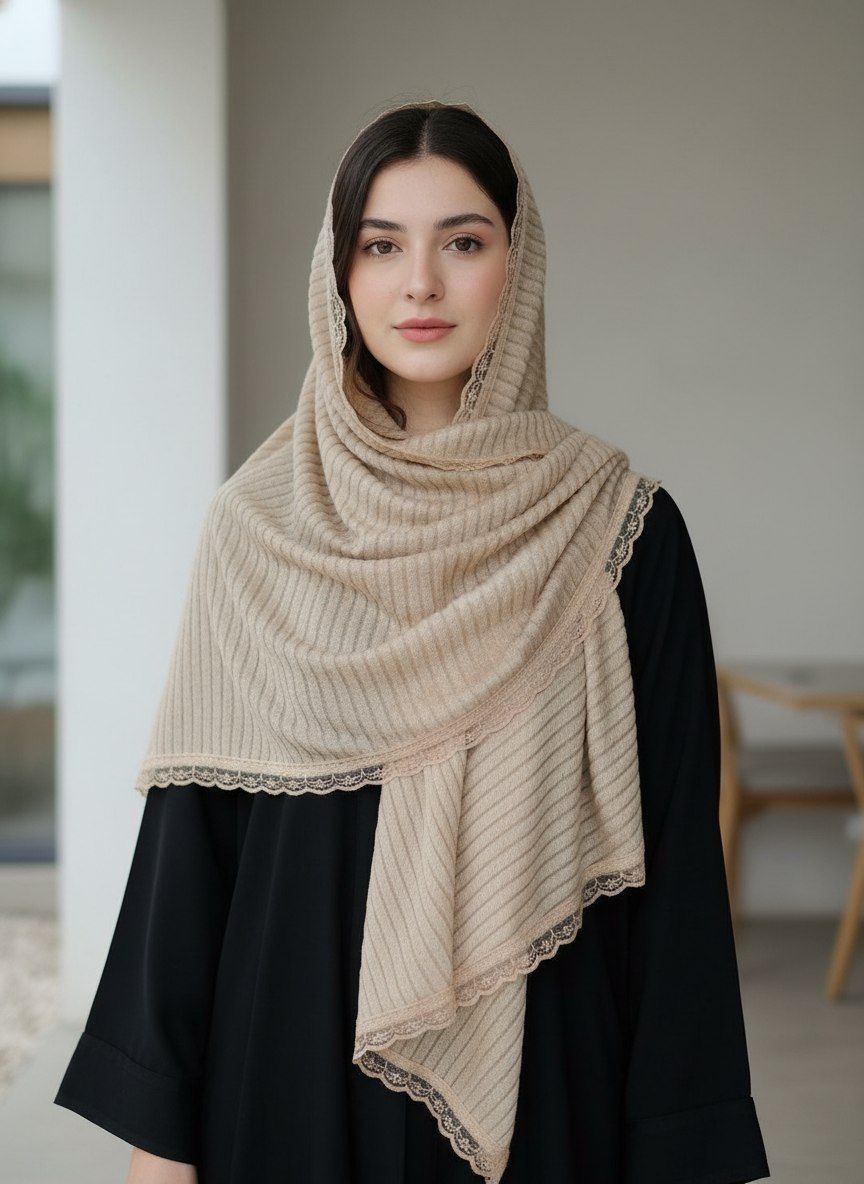 شال مخمل پلیسه دور دانتل